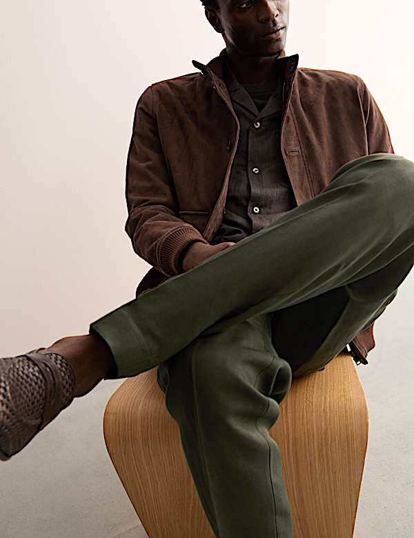 Tapered Fit Linen Blend Trousers - FR