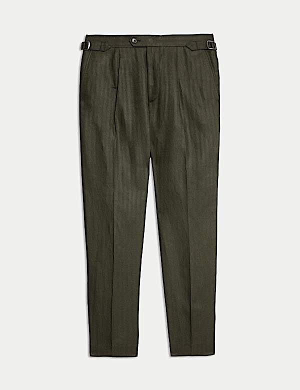 Tapered Fit Linen Blend Trousers - FR