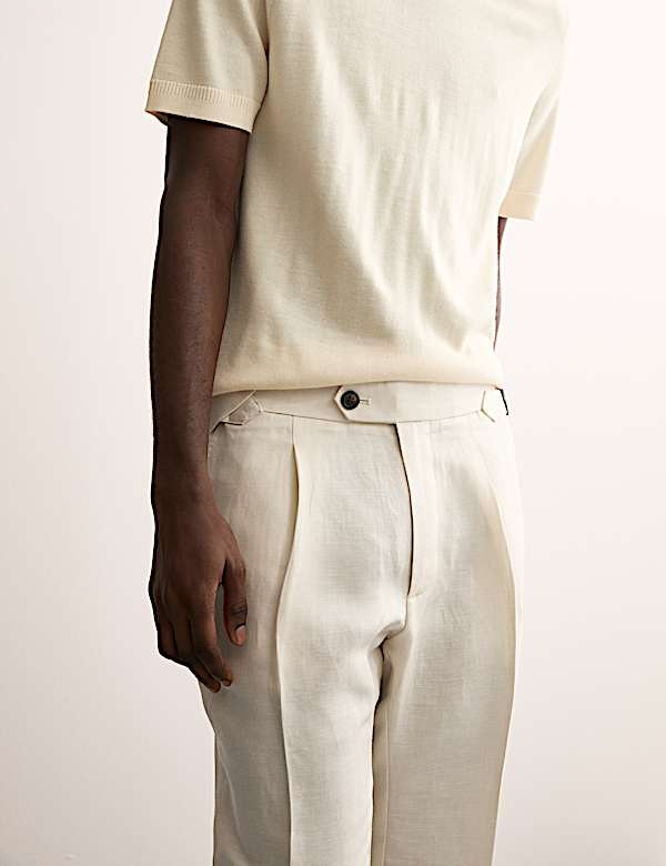 Broek van linnenmix met toelopende pasvorm - BE