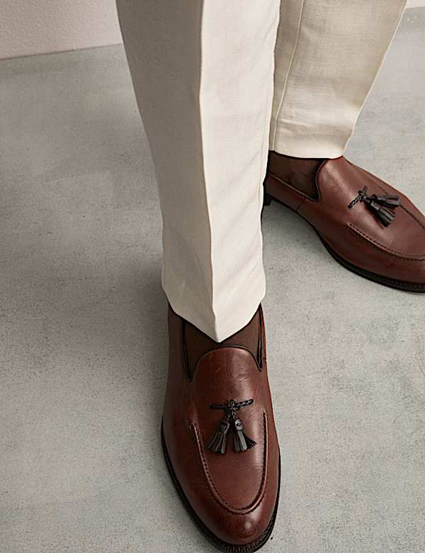 Broek van linnenmix met toelopende pasvorm - BE