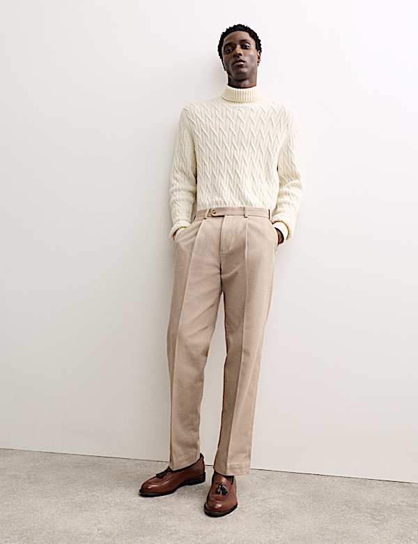 Pure Cotton Tapered Fit Pleated Twill Trousers - GR