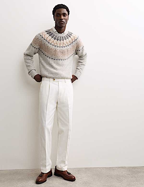 Pantalon coupe fuselée à pli en sergé 100 % coton - FR