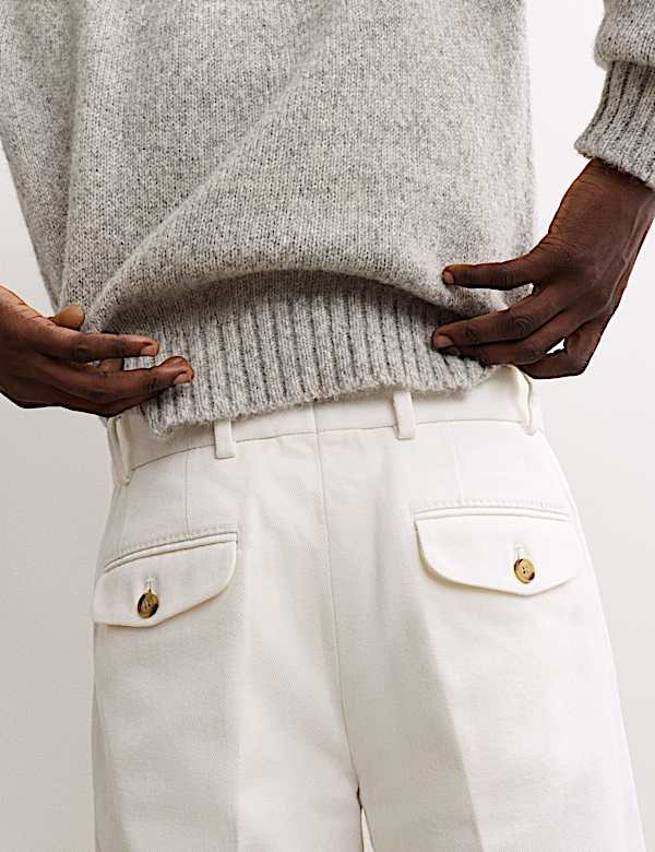 Pantalon coupe fuselée à pli en sergé 100 % coton - CA