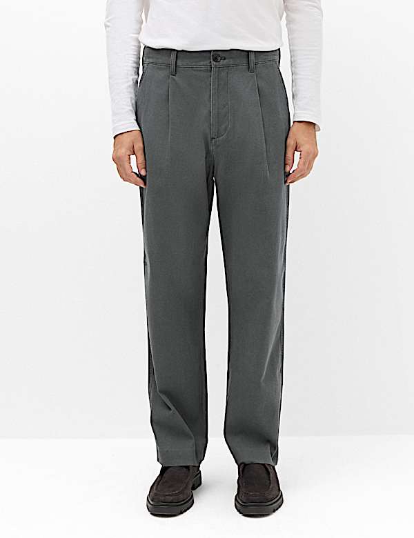 Cotton Rich Relaxed Pleat Front Trousers