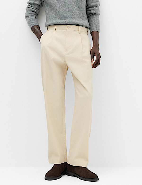 Cotton Rich Relaxed Pleat Front Trousers