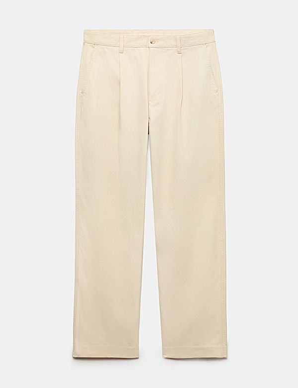 Pantalon &agrave; plis coupe d&eacute;contract&eacute;e en coton - FR