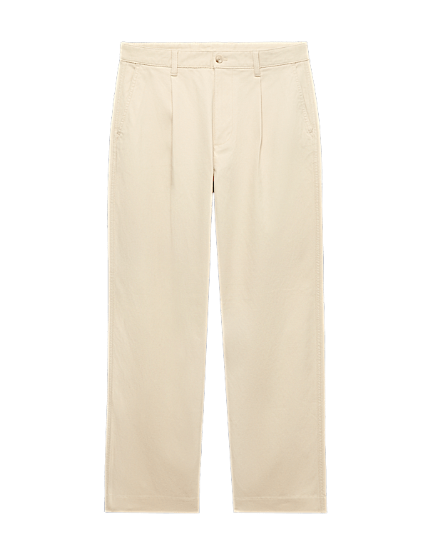 Cotton Rich Relaxed Pleat Front Trousers
