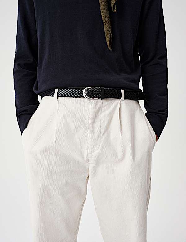 Relaxed Fit Corduroy Pleat Front Trousers - CA