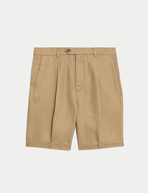 Linen Blend Single Pleat Shorts - GR