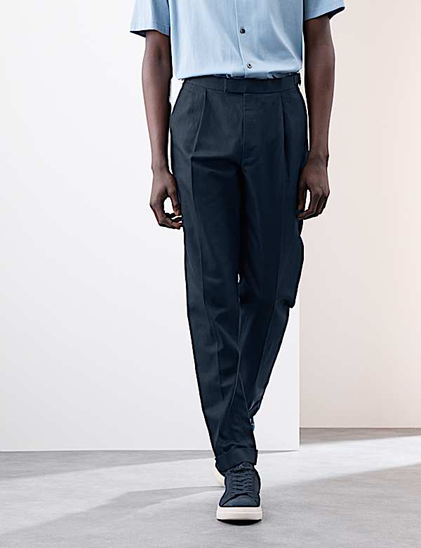 Linen Blend Single Pleat Smart Trousers - US
