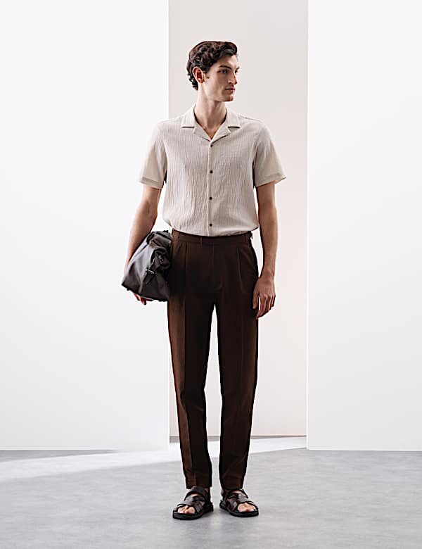 Pantalon habill&eacute; en lin m&eacute;lang&eacute; &agrave; un pli - CH