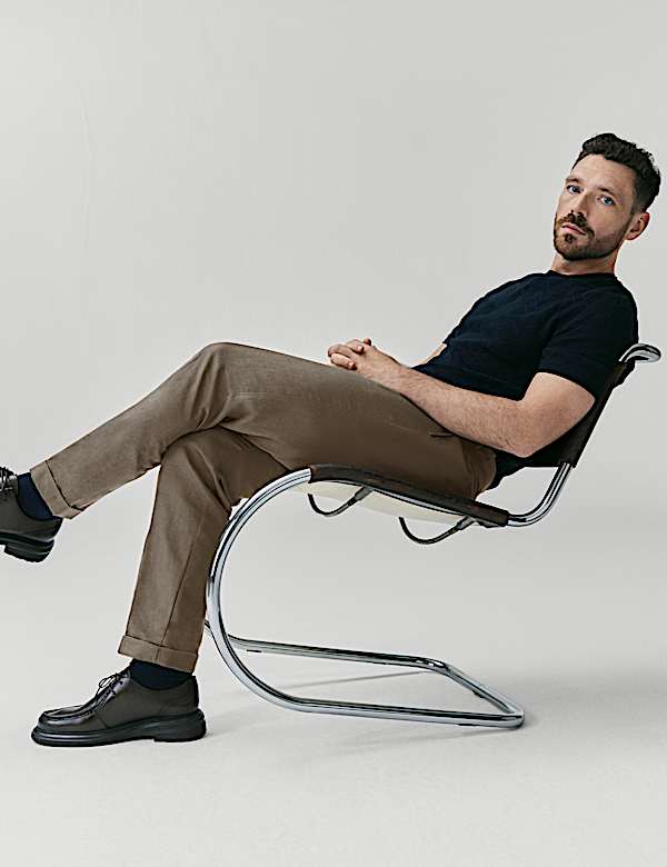 Tapered Fit Cotton Linen Blend Trousers