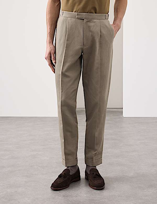Tapered Fit Cotton Linen Blend Trousers