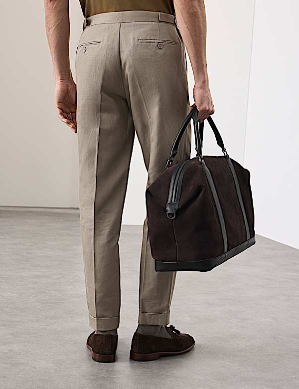Tapered Fit Cotton Linen Blend Trousers