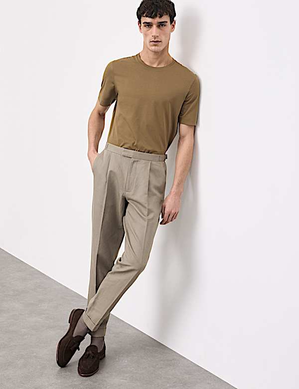Tapered Fit Cotton Linen Blend Trousers