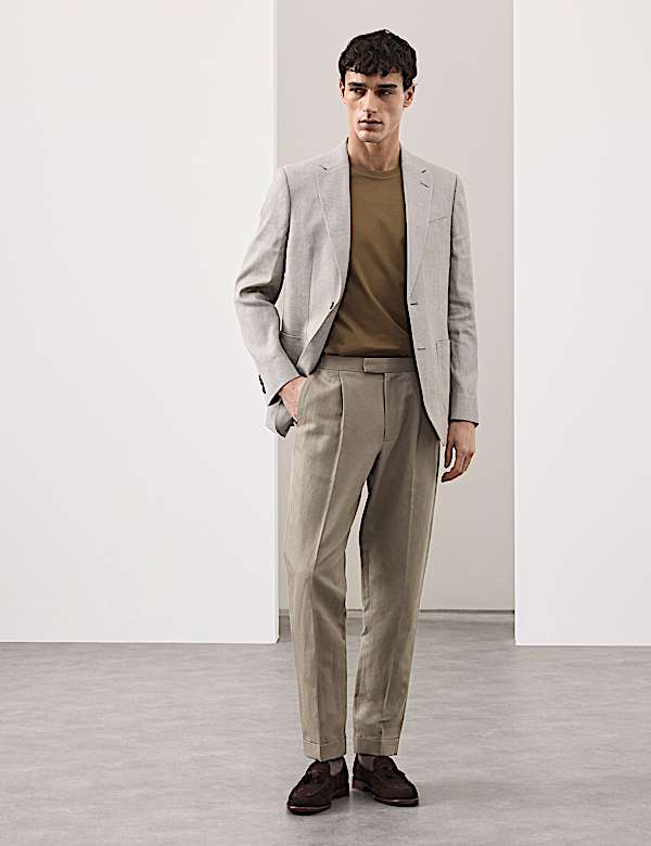 Tapered Fit Cotton Linen Blend Trousers