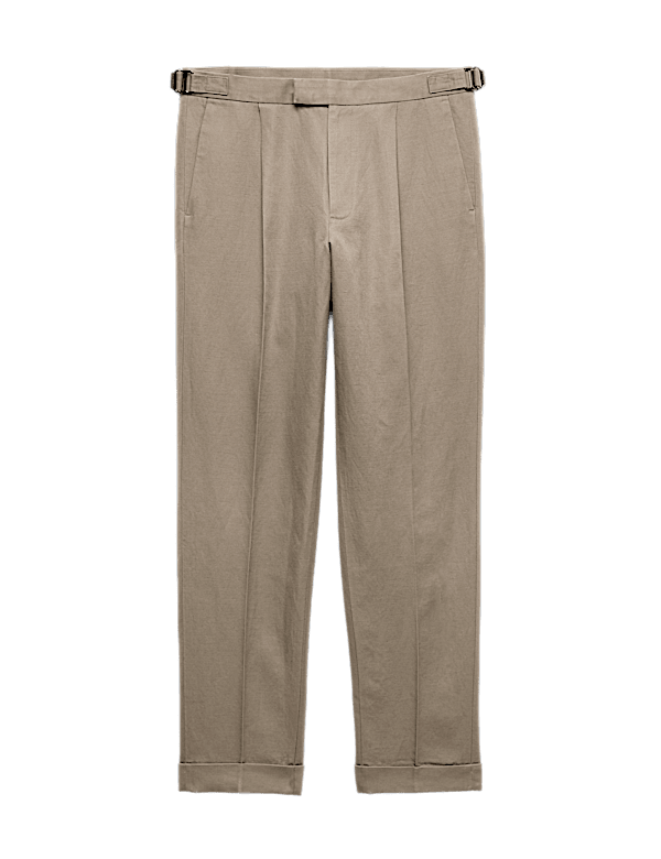 Tapered Fit Cotton Linen Blend Trousers
