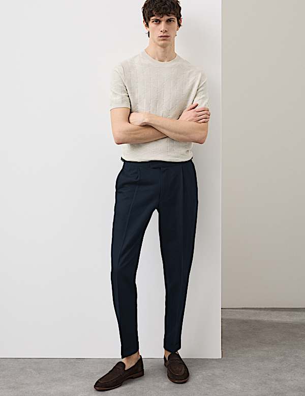 Tapered Fit Cotton Linen Blend Trousers