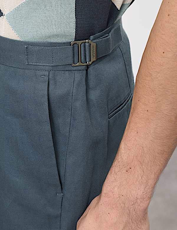 Tapered Fit Cotton Linen Blend Trousers