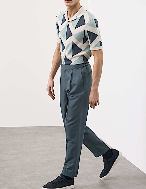 Tapered Fit Cotton Linen Blend Trousers
