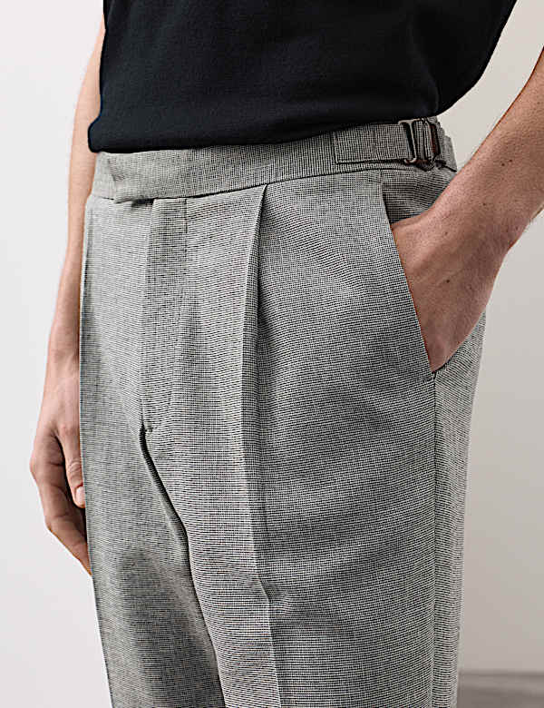 Tapered Fit Cotton Linen Blend Trousers - US