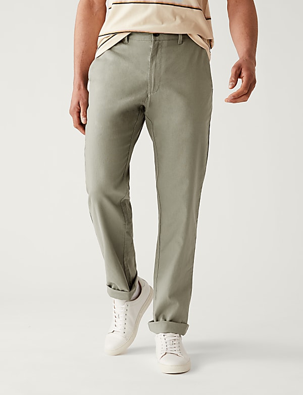 Regular Fit Linen Rich Chino Trousers - GR