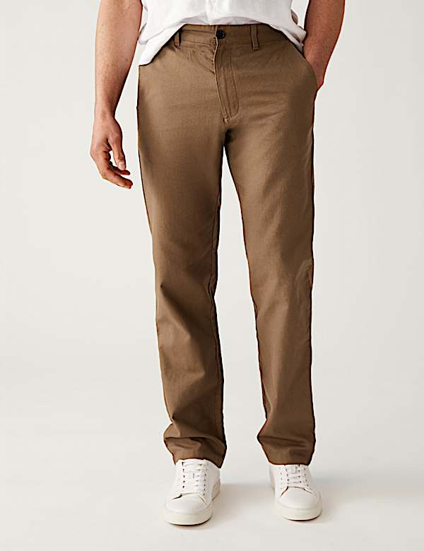 Linen Mix Plain Regular Fit Trousers