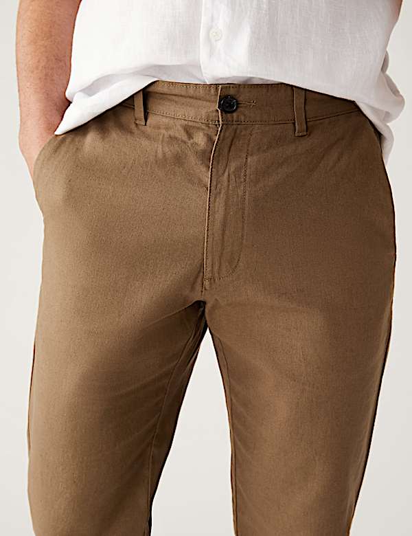 Linen Mix Plain Regular Fit Trousers