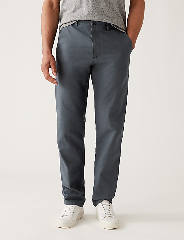 Linen Mix Plain Regular Fit Trousers
