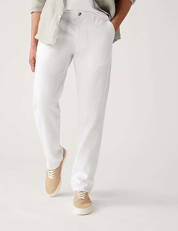 Linen Mix Plain Regular Fit Trousers