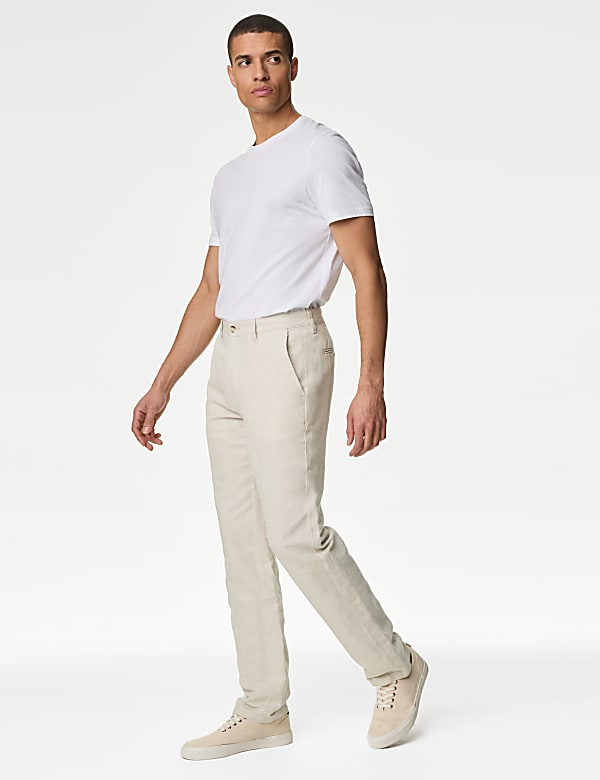 Regular Fit Linen Blend Trousers - US