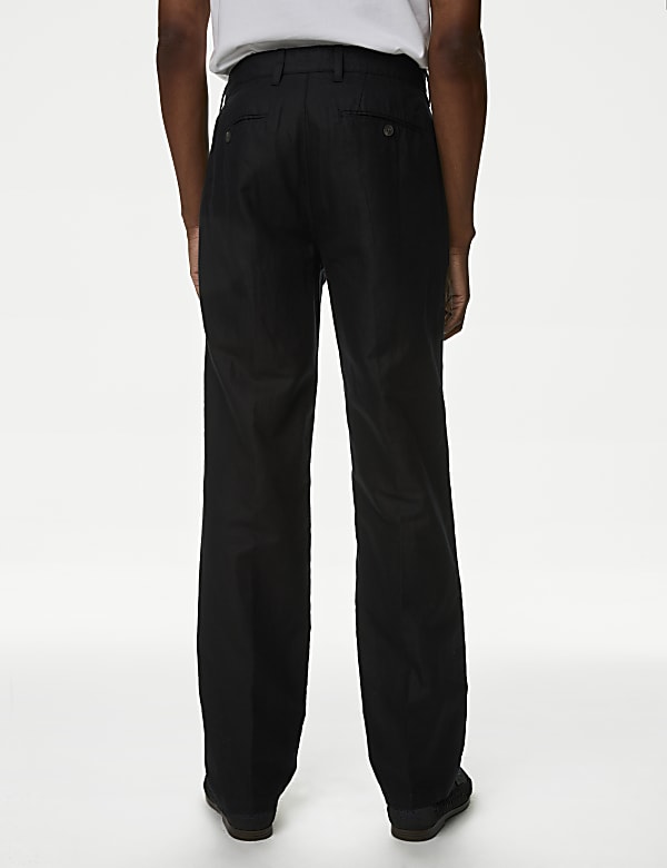 Buy Regular Fit Linen Blend Trousers at Marks & Spencer