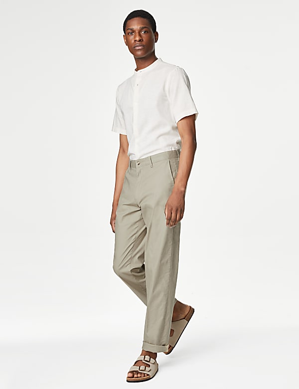 Regular Fit Linen Blend Stretch Chinos
