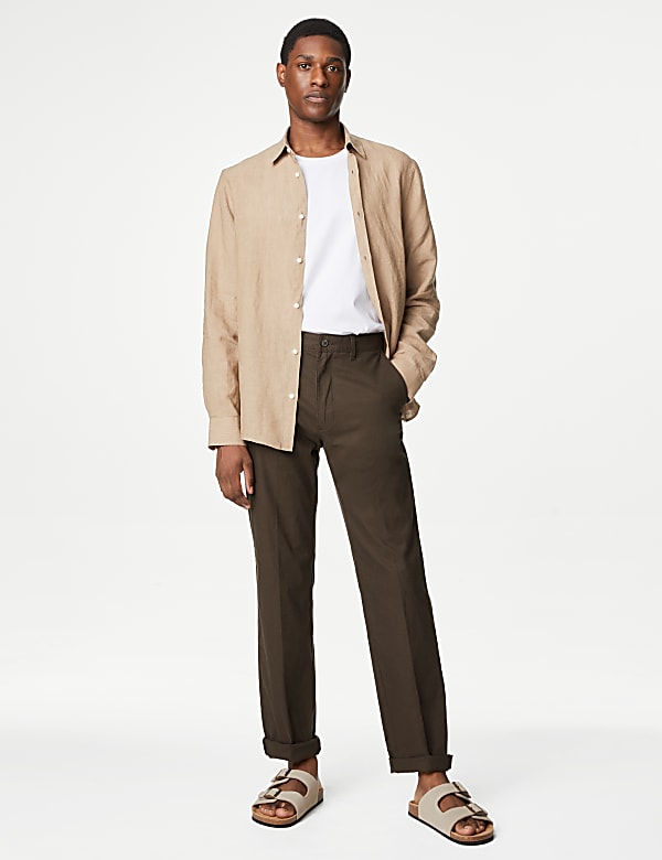 Regular Fit Linen Blend Stretch Chinos