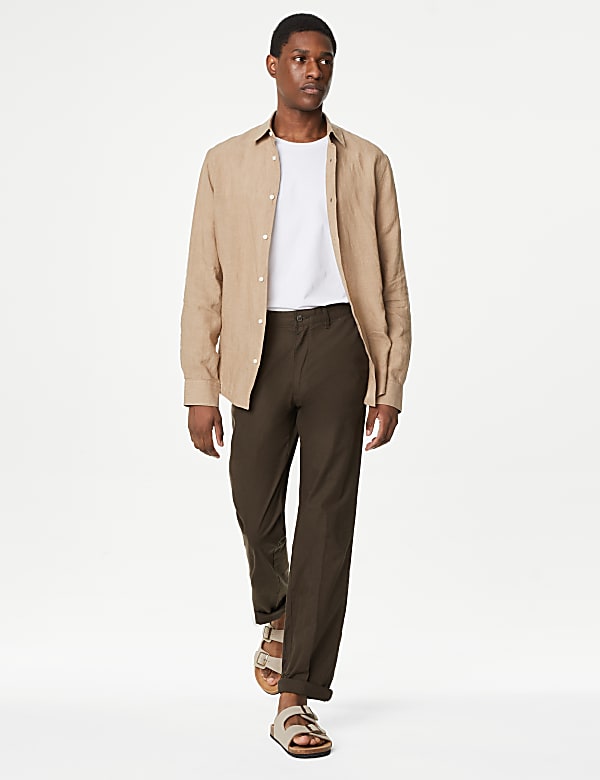 Regular Fit Linen Blend Stretch Chinos