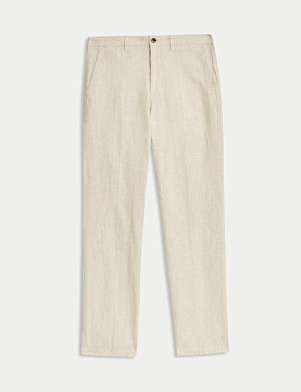 Chino en lin m&eacute;lang&eacute; coupe standard - FR