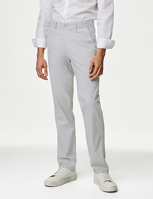 Regular Fit Linen Blend Chambray Stretch Chinos - DK