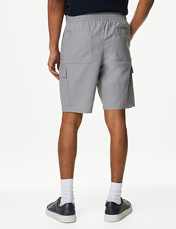 Linen Blend Elasticated Waist Utility Shorts'
