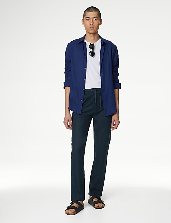 Tapered Fit Linen Blend Trousers