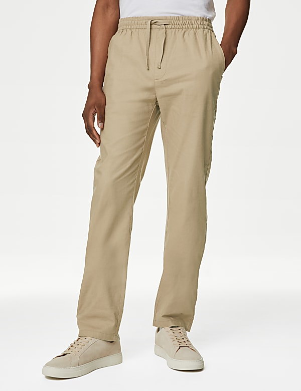 Tapered Fit Linen Blend Trousers - CH