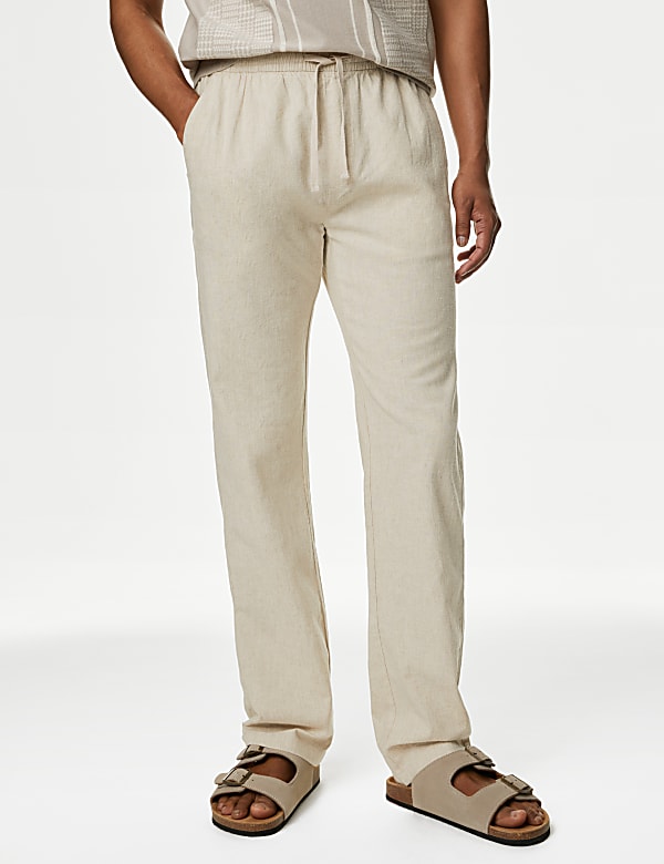 Tapered Fit Linen Blend Trousers - VN