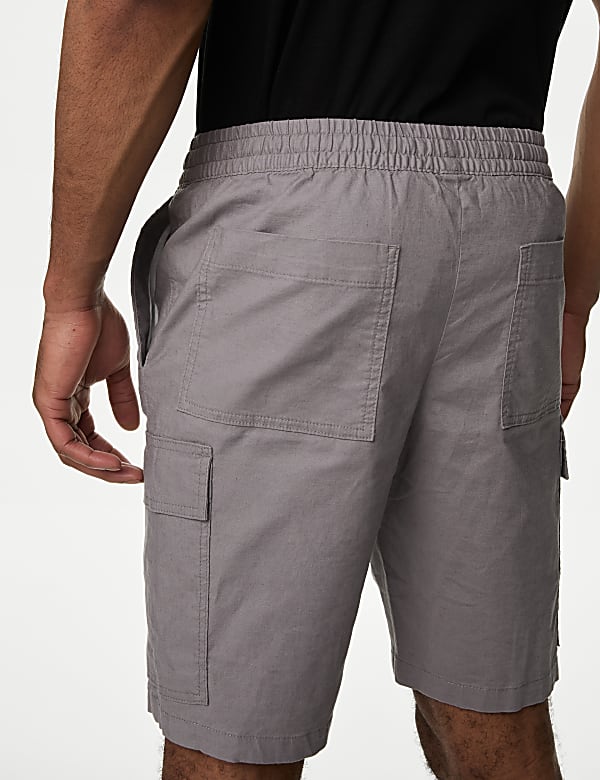 Linen Blend Elasticated Waist Cargo Shorts - CH