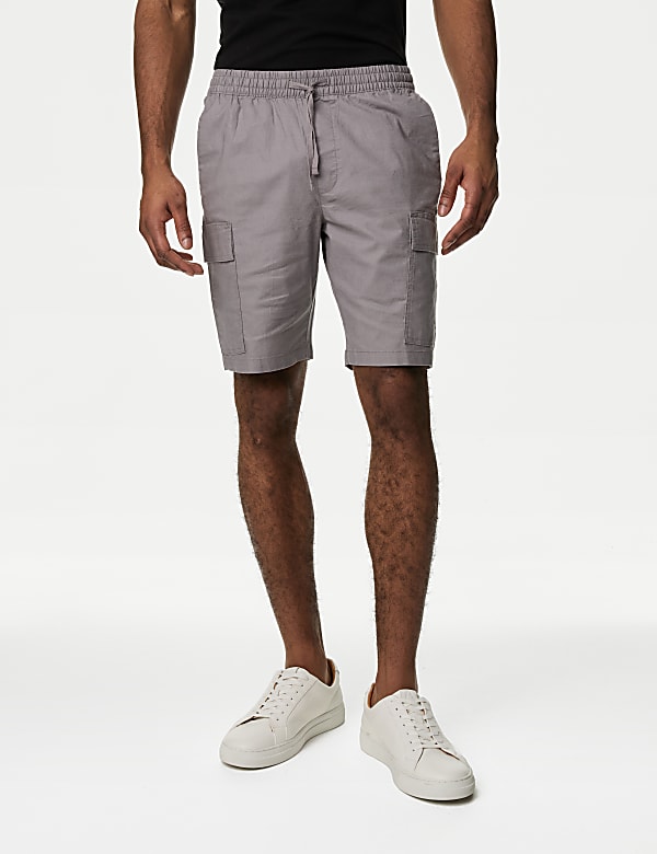 Linen Blend Elasticated Waist Cargo Shorts - CH