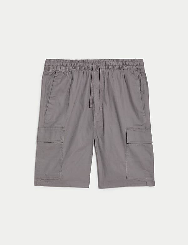 Linen Blend Elasticated Waist Cargo Shorts - CH