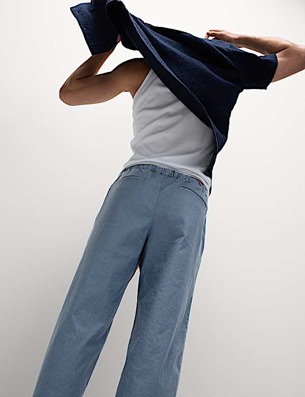 Loose Fit Cotton Linen Blend Elasticated Trousers
