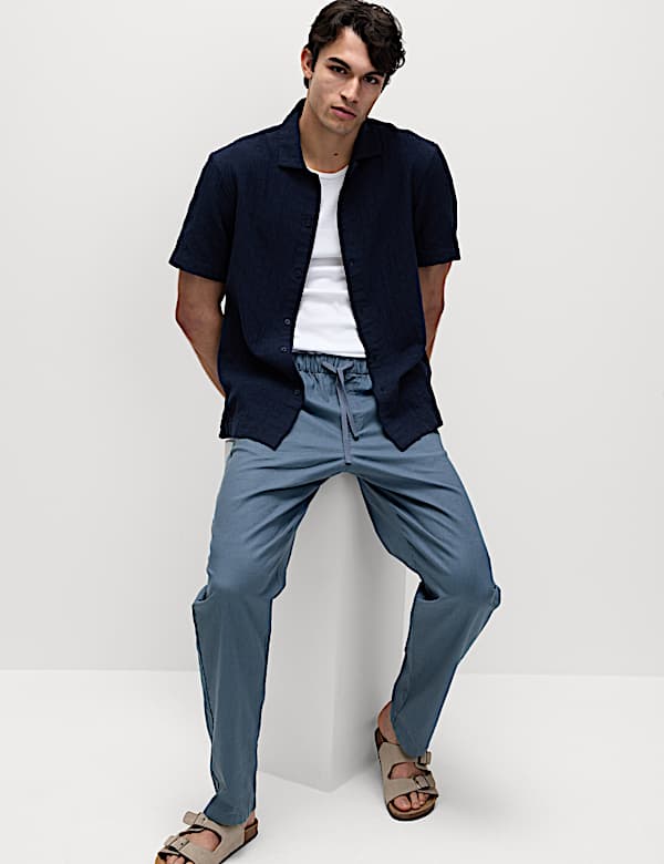 Loose Fit Cotton Linen Blend Elasticated Trousers