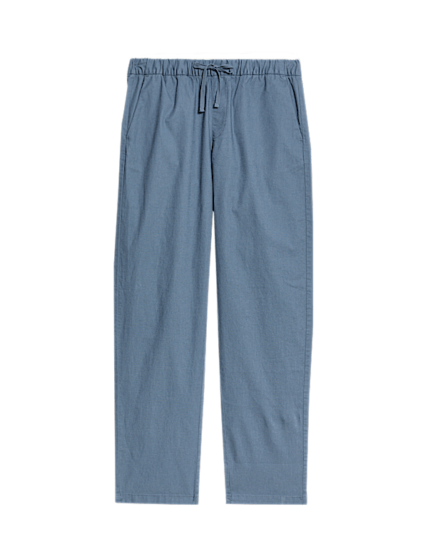 Loose Fit Cotton Linen Blend Elasticated Trousers