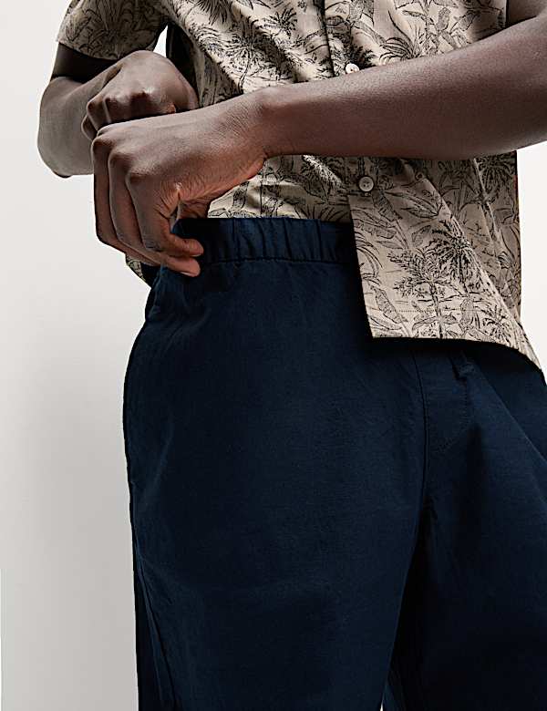 Loose Fit Cotton Linen Blend Elasticated Trousers - AU