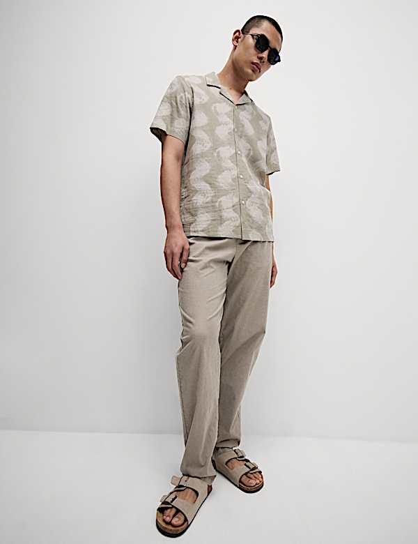Loose Fit Cotton Linen Blend Elasticated Trousers