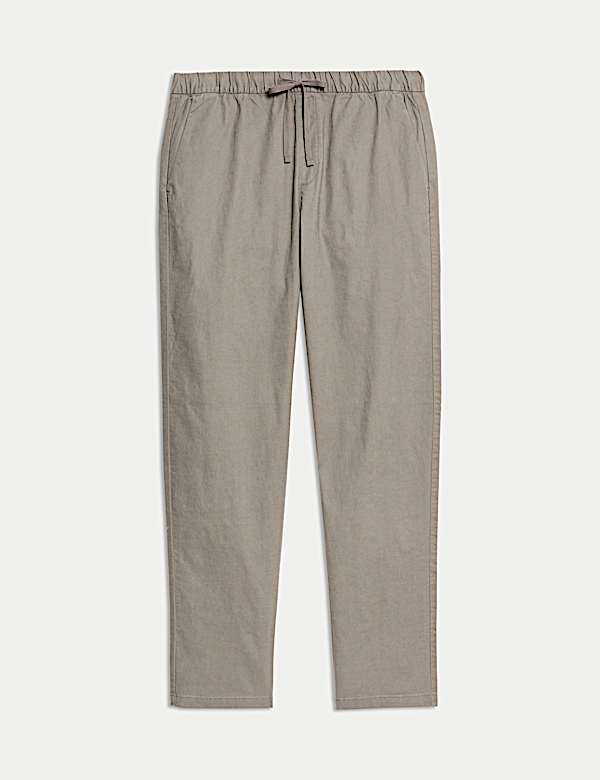Loose Fit Cotton Linen Blend Elasticated Trousers - IS